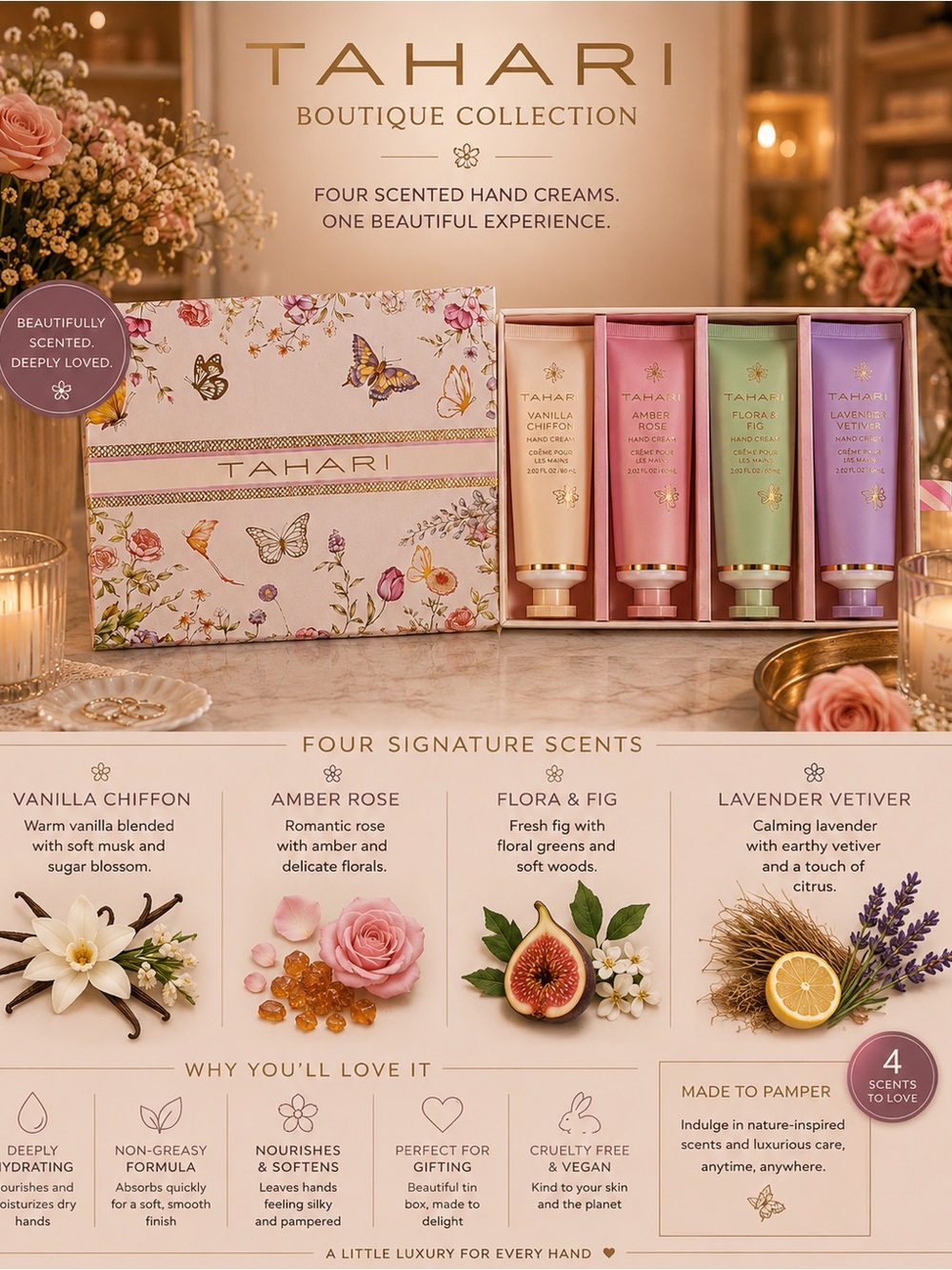 Tahari Boutique Collection Pastel Floral Hand Cream Set